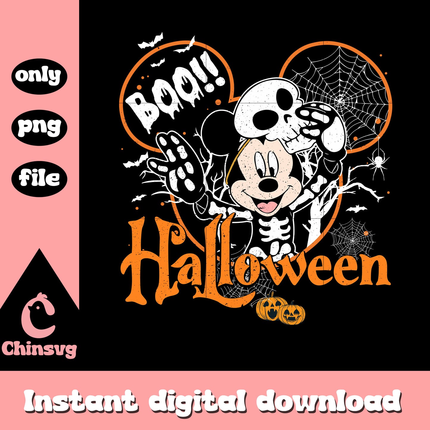 Boo halloween mickey ear skeleton mickey png, disney mickey ear png