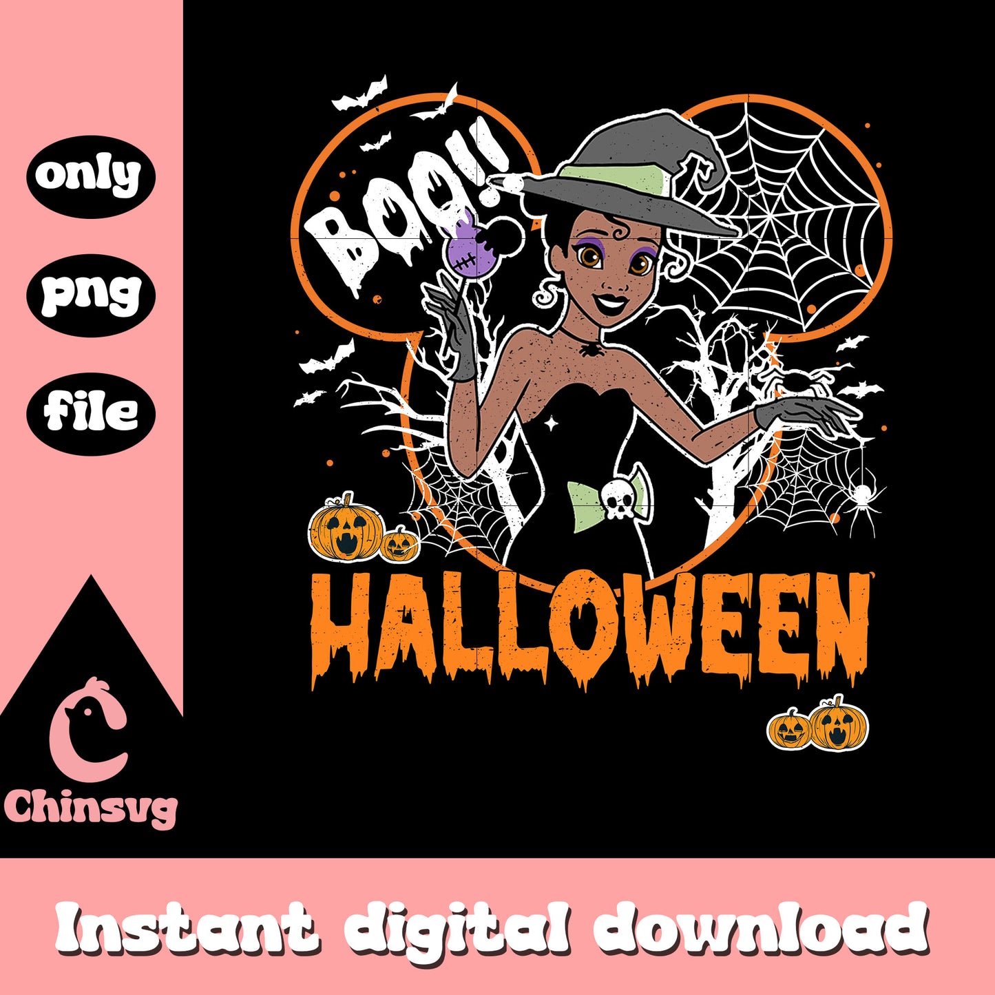 Boo halloween mickey ear tiana witch png, disney tiana png