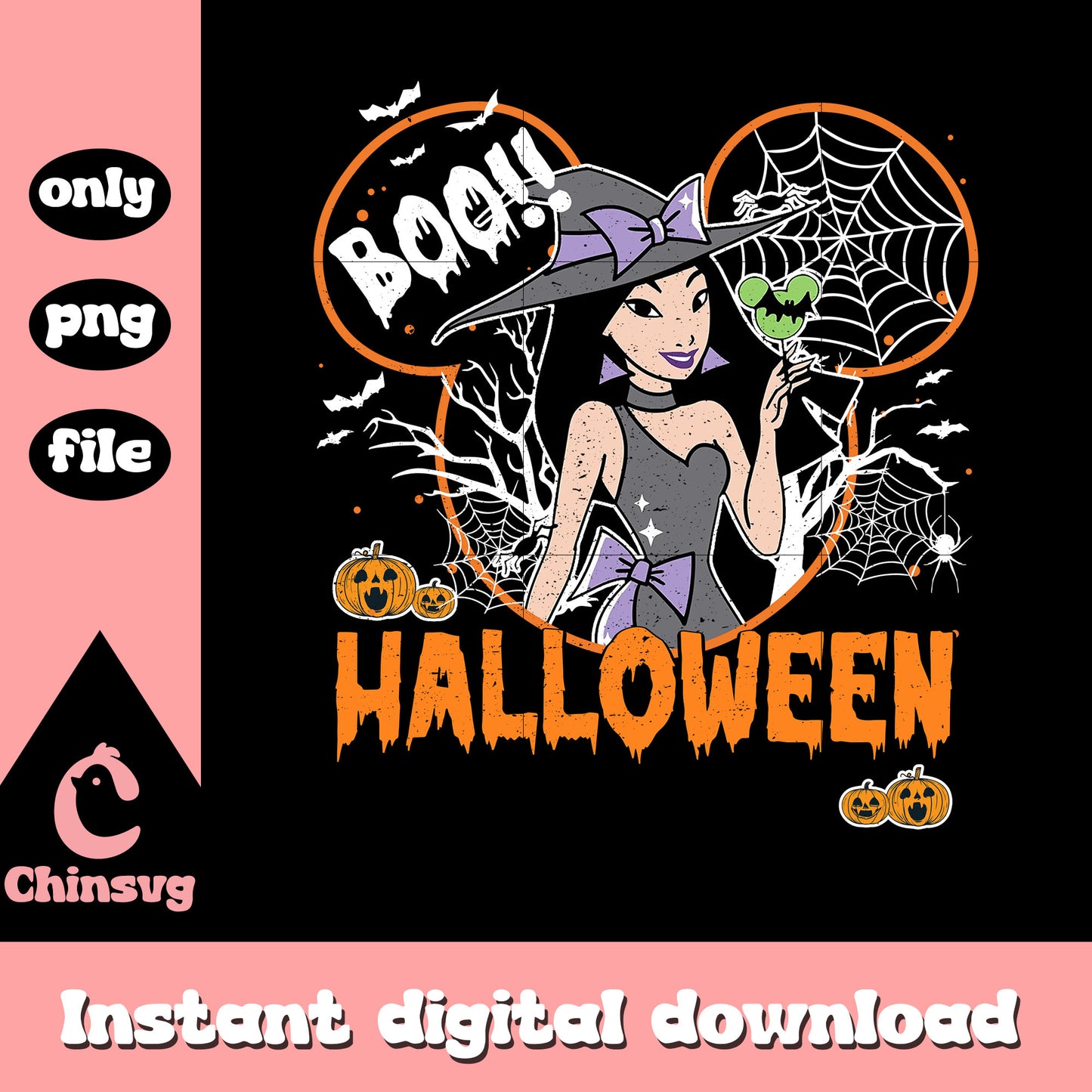 Boo halloween mulan mickey ear clipart png, princess mulan png