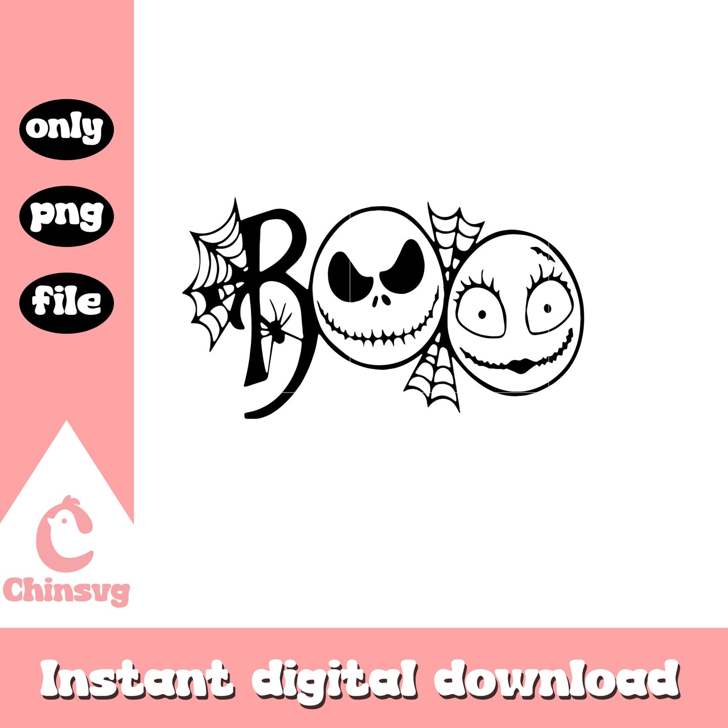 Boo jack and sally face design png, jack and sally faces png