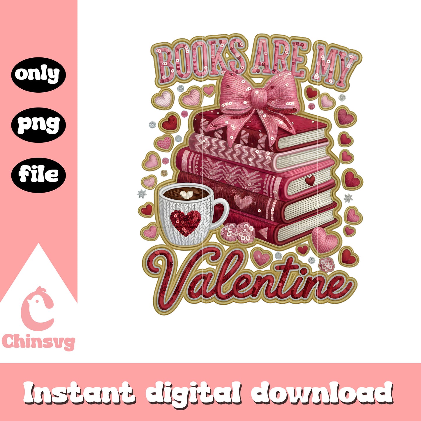 Books coffee valentine crochet png, valentine's day books png