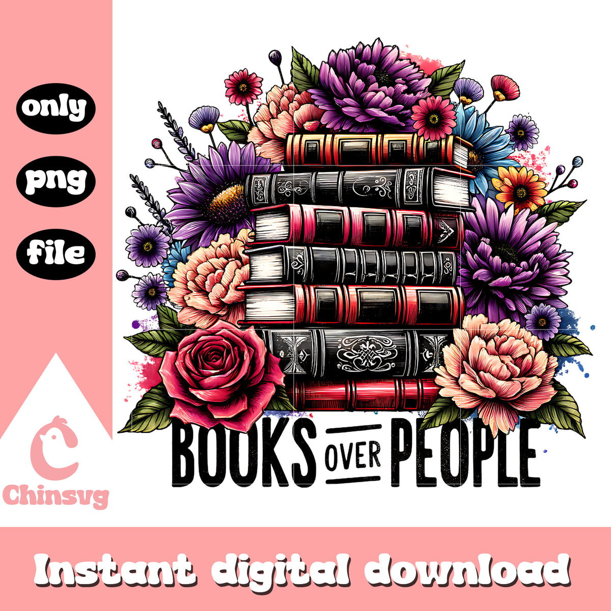 Books over people design png, book and flower tattoo png