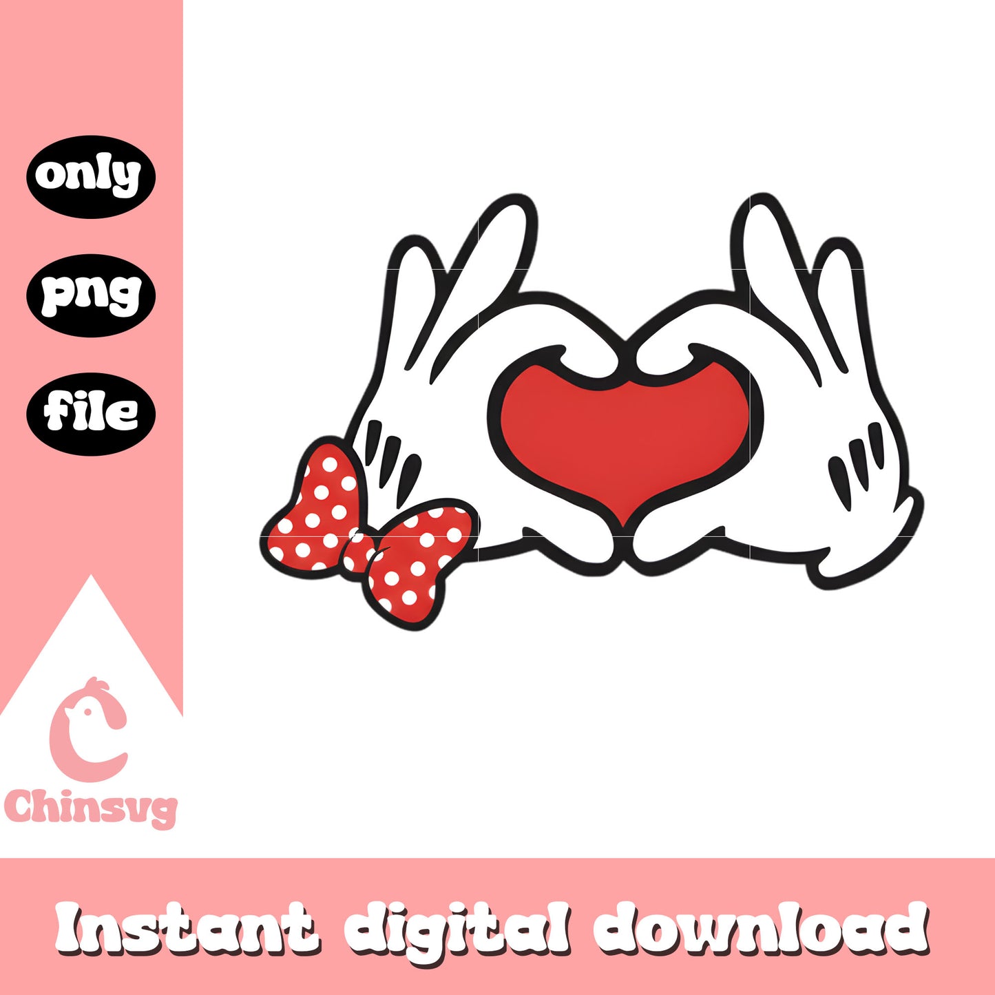 Bow hand mickey valentine png, valentine's disney png
