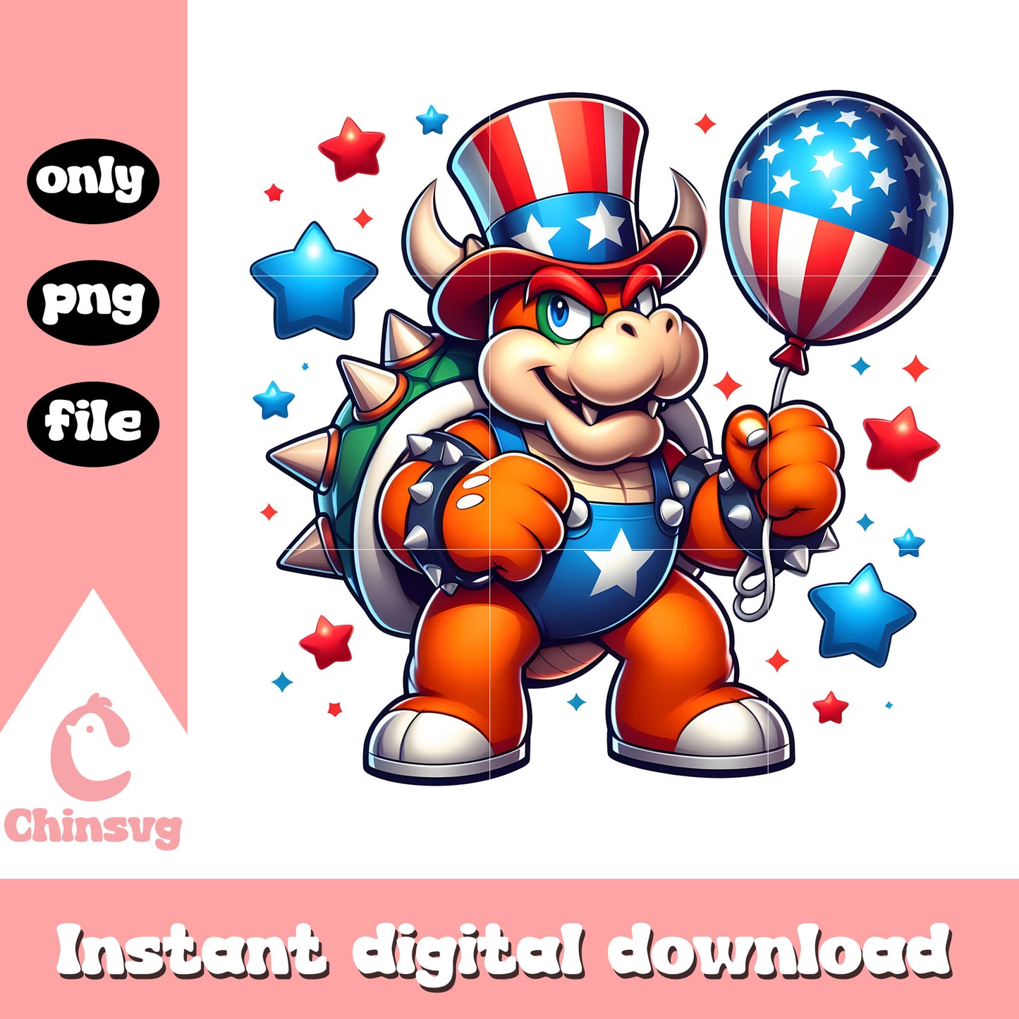 Bowser 4th of july day png, Bowser patriotic png,Bowser usa day png