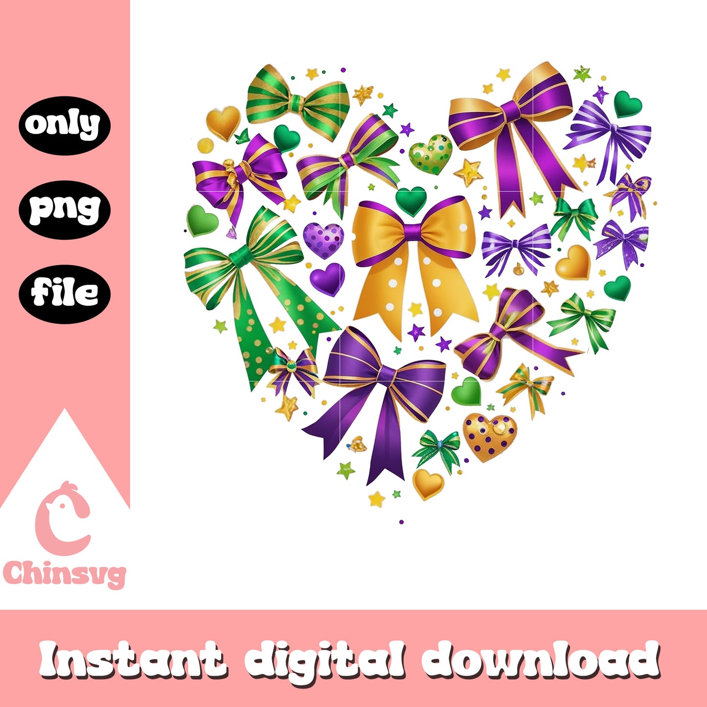Bows heart mardi gras png, new orleans pride parade png