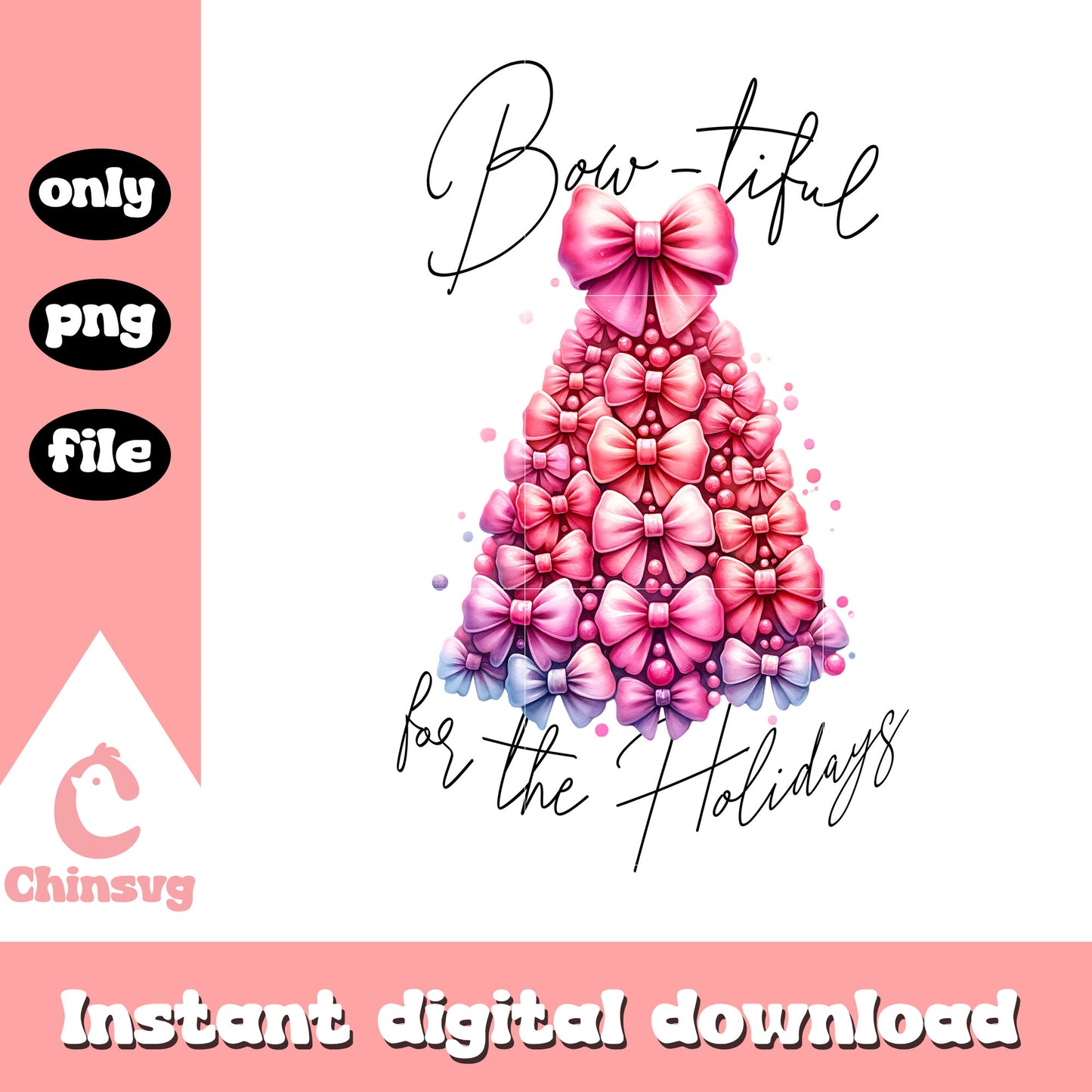 Bow tiful for the holidays png, pink christmas tree png, christmas tree png