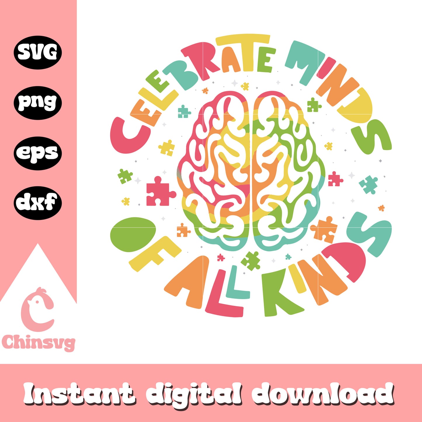Brain celebrate mind of the kinds svg, autism awareness logo svg