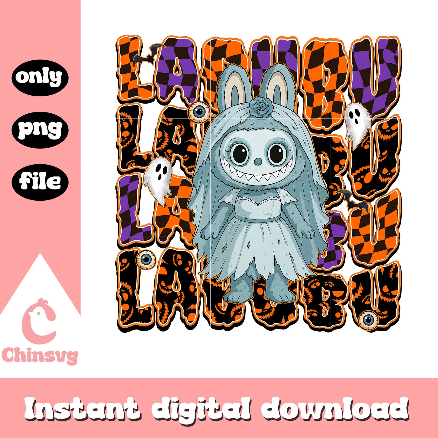 Bride ghost labubu doll design png, halloween bride ghost png