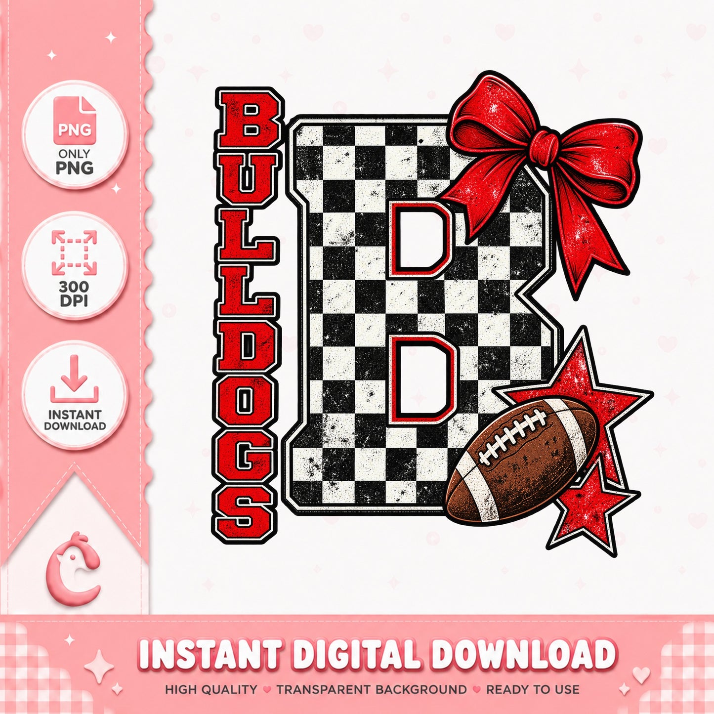 Bulldogs Football PNG, Checkered Pattern School Spirit, PNG