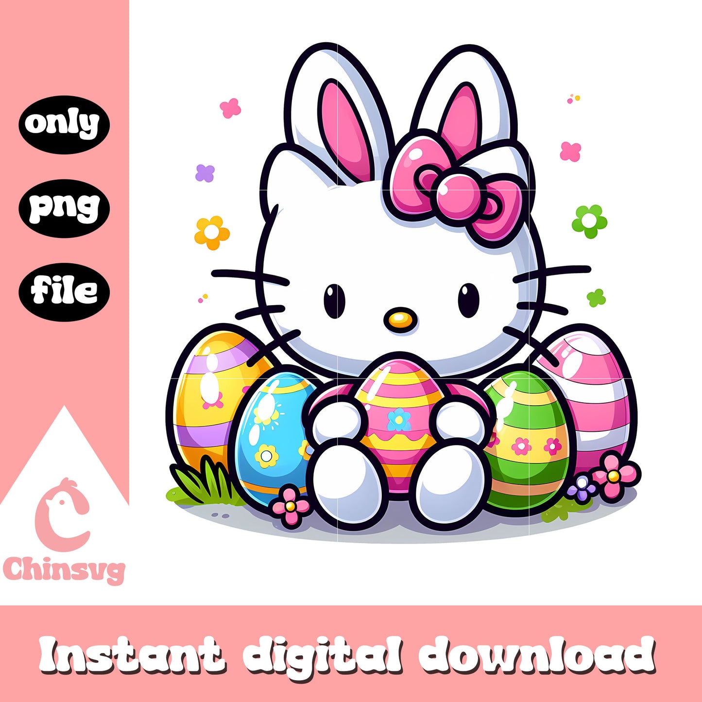 Bunny kitty and easter eggs png, hello kitty png, easter day png