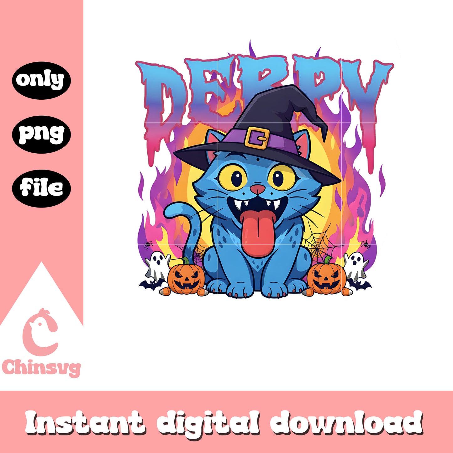 Burning derpy tiger halloween png, the witch png