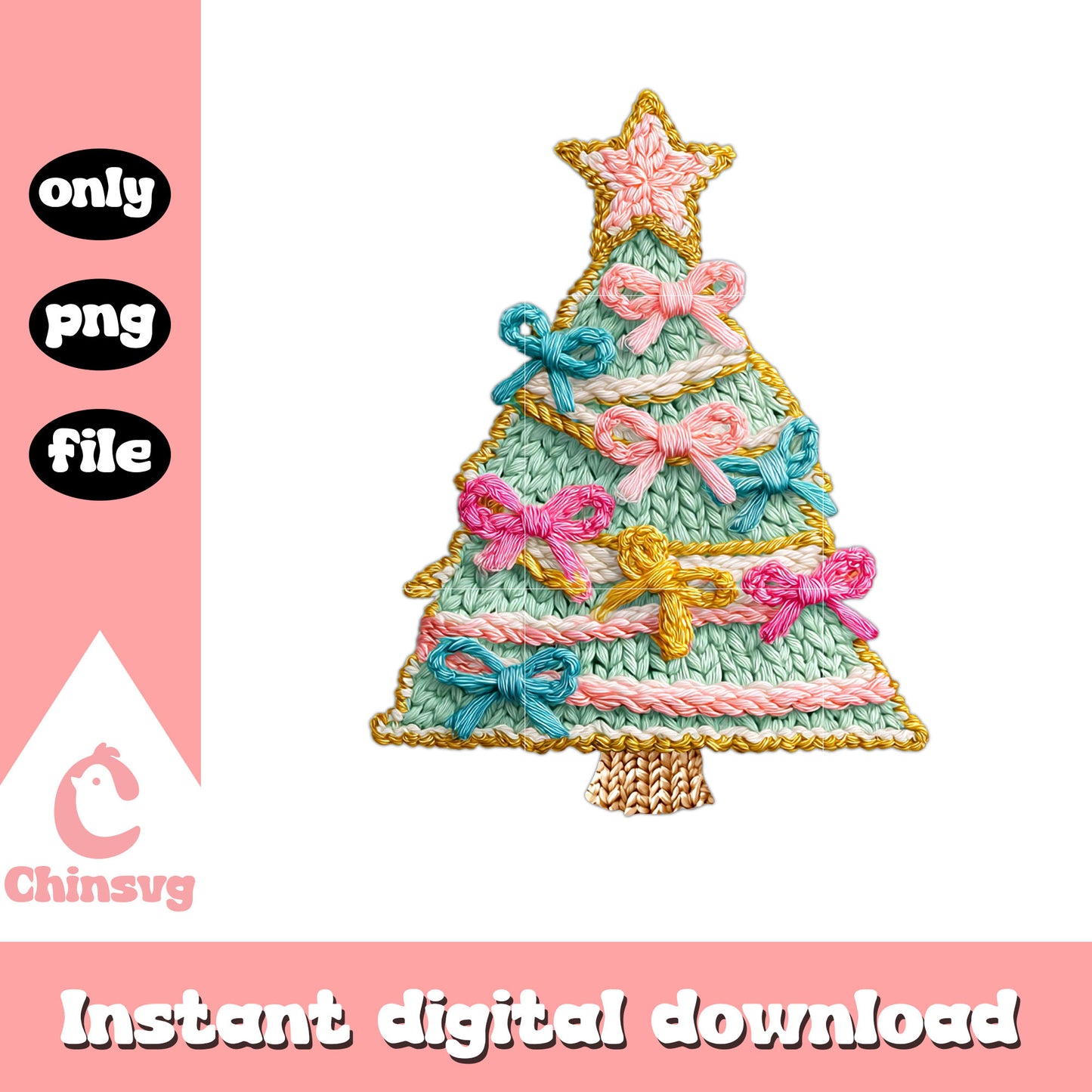 CHristmas tree yarn crochet png, christmas tree farm png