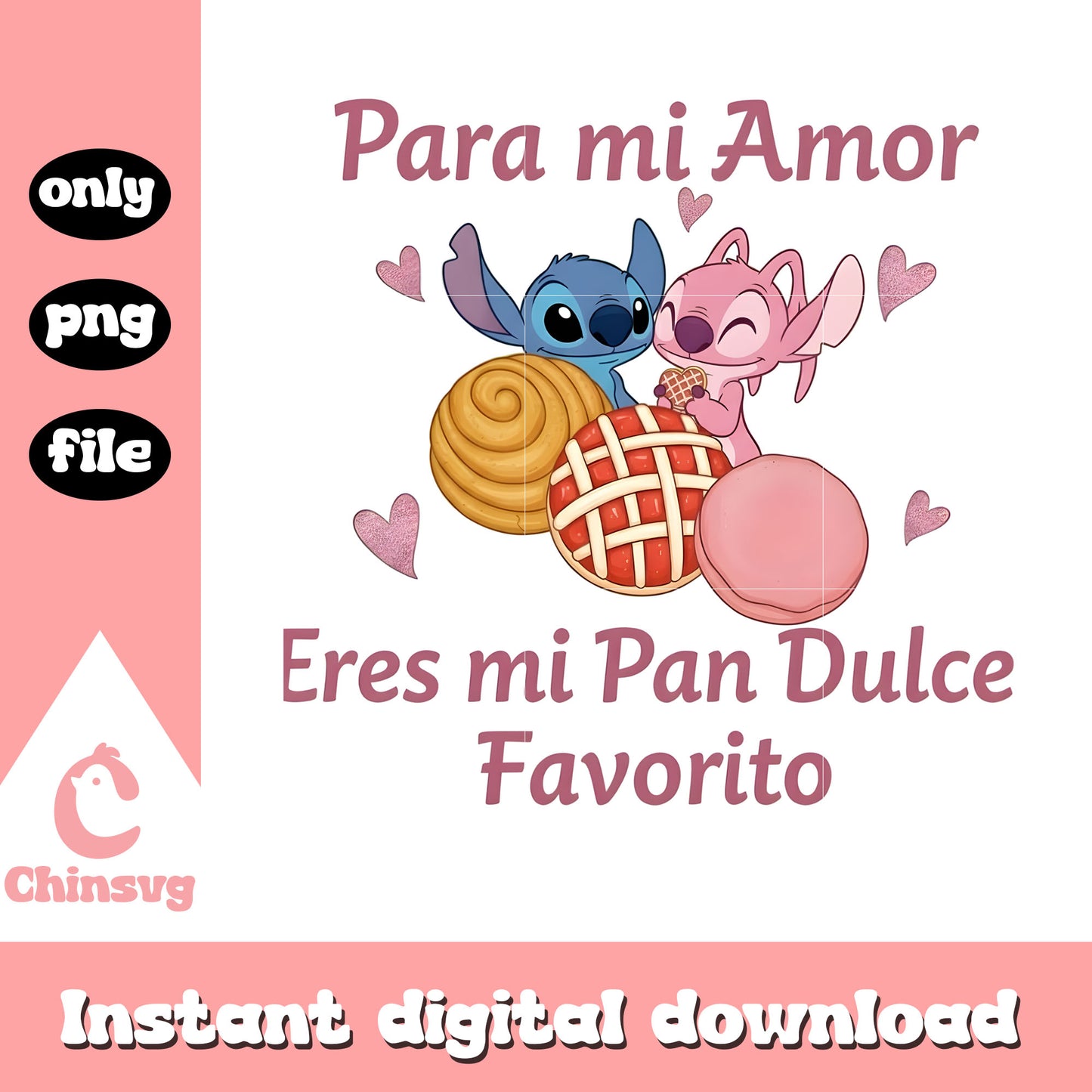Cake conchas valentine couple png, stitch valentines day png