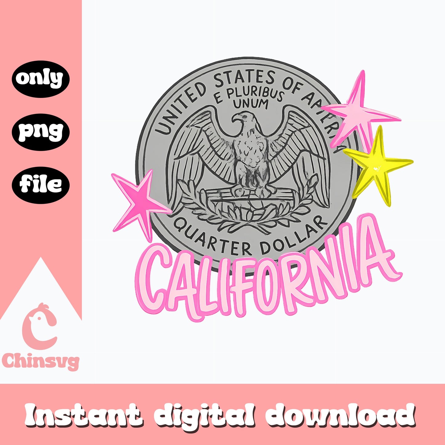 California Quarter Dollar SVG, State Coin Design, PNG File
