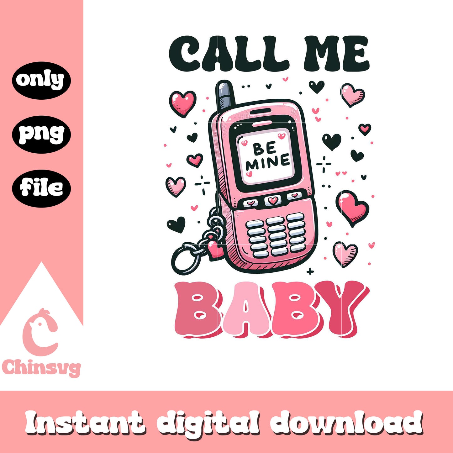 Call me baby pink telephone png, valentine day png, baby png