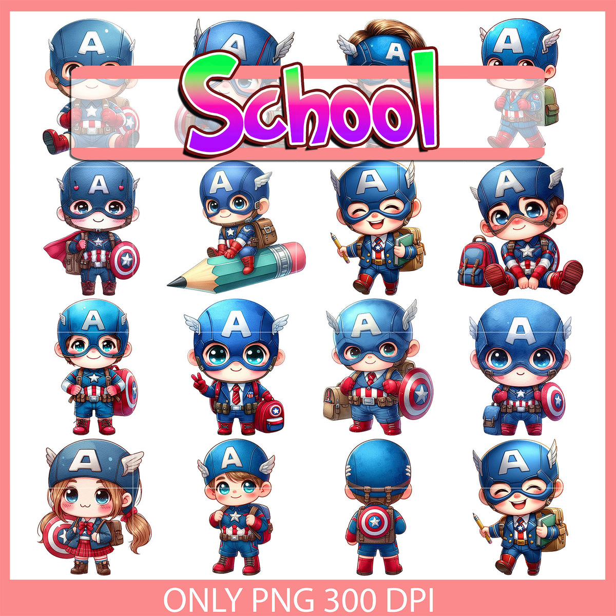 Captain america back to school design bundle png, captain america png