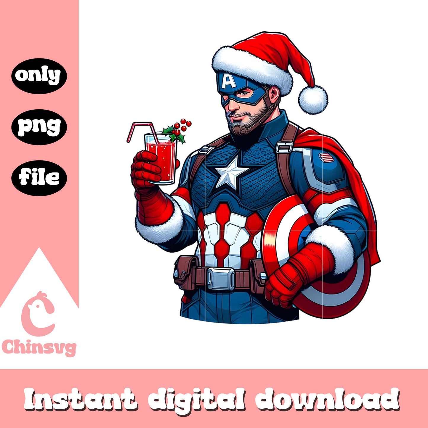 Captain america christmas drink png, christmas hat png