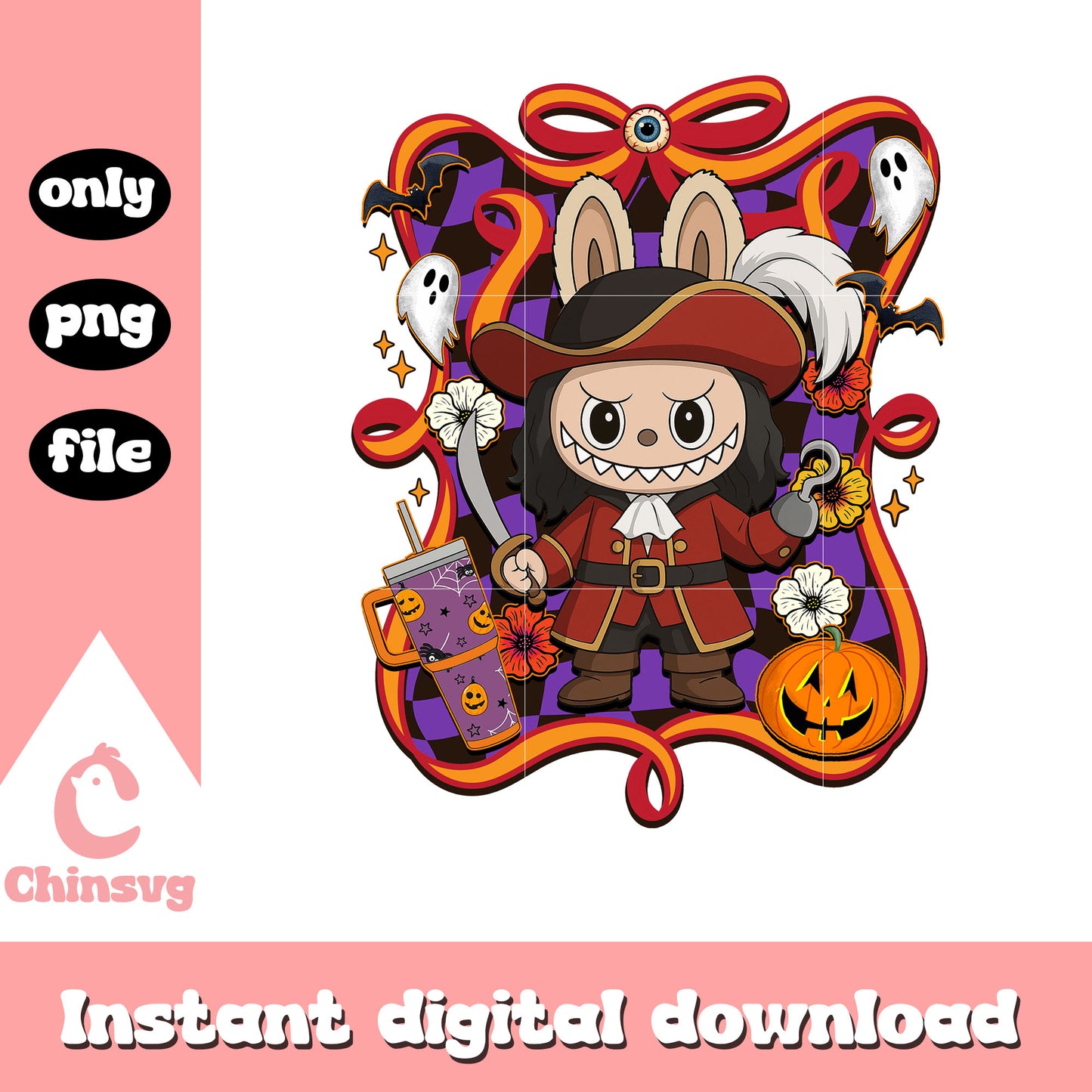 Captain hook halloween labubu bow png, hook movie png, halloween png