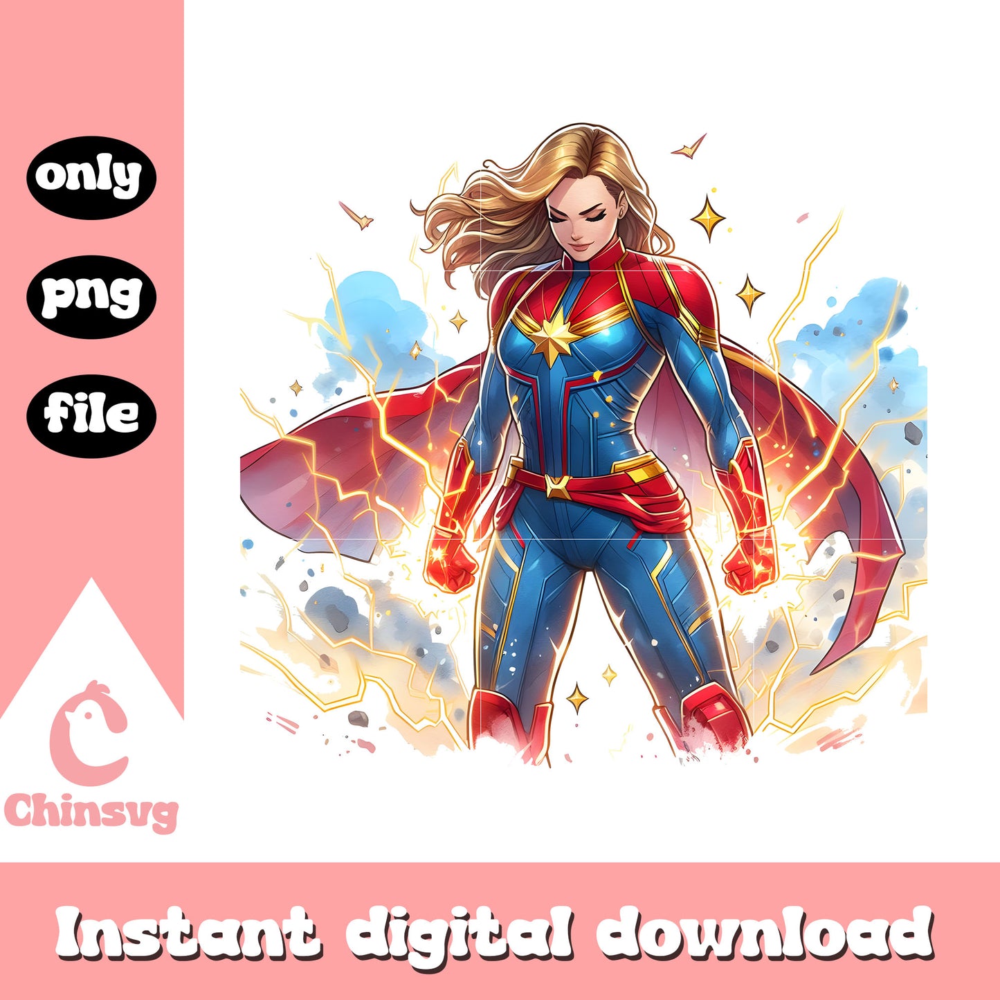 Captain marvel thunder posing splatter effect png, captain marvel png