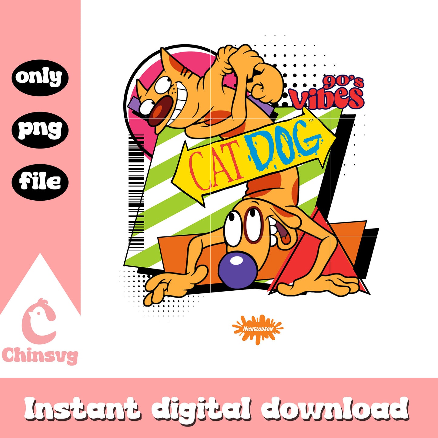 Cat dog cartoon 90s vibes design png, cat dog characters png
