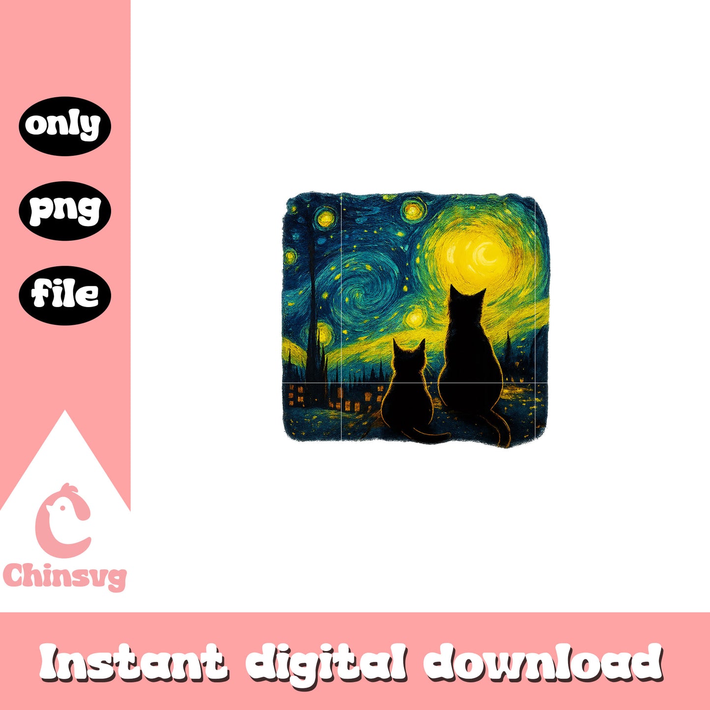 Cat starry night design png, starry night png, cat lover png