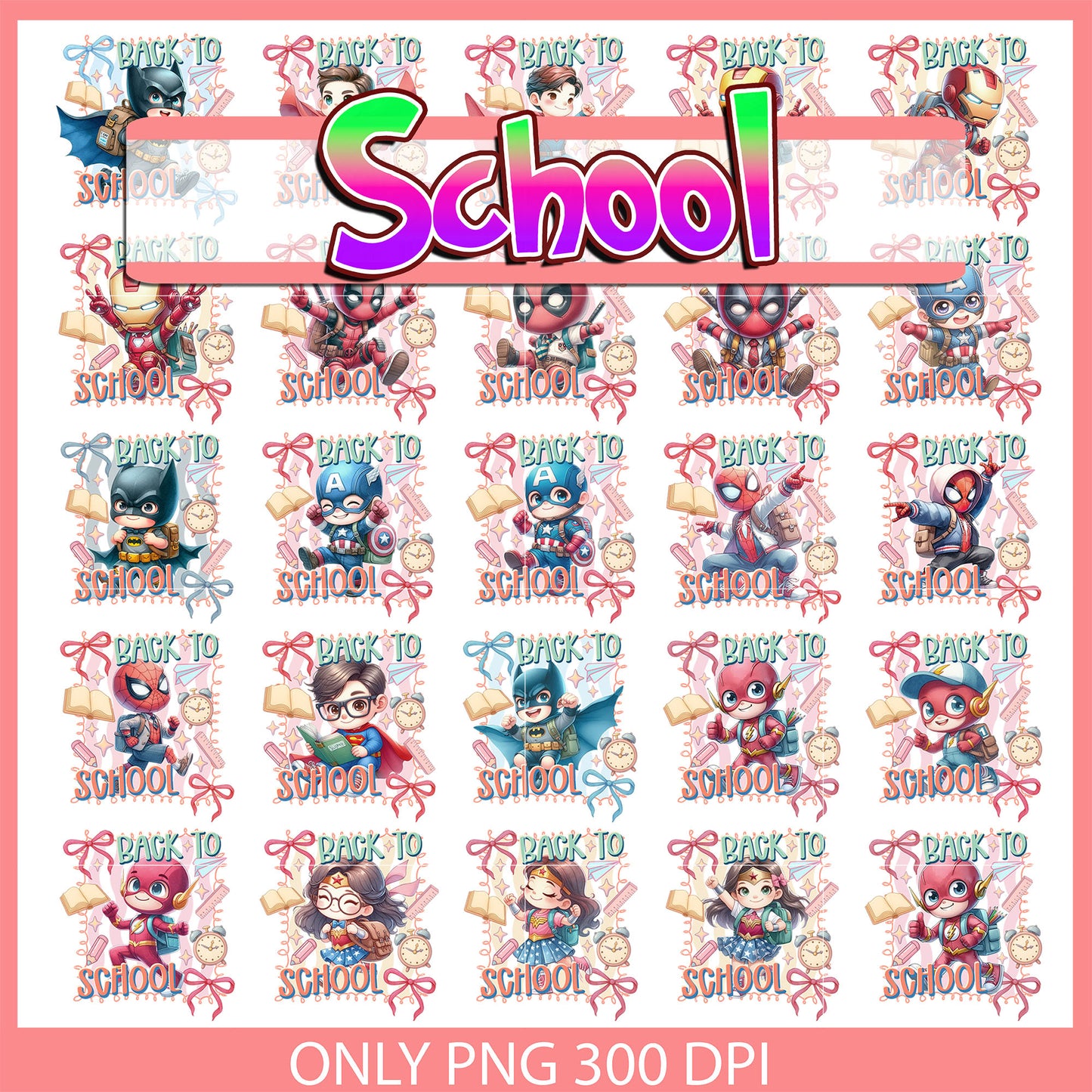 Characters back to school bundle png, back to school decor png