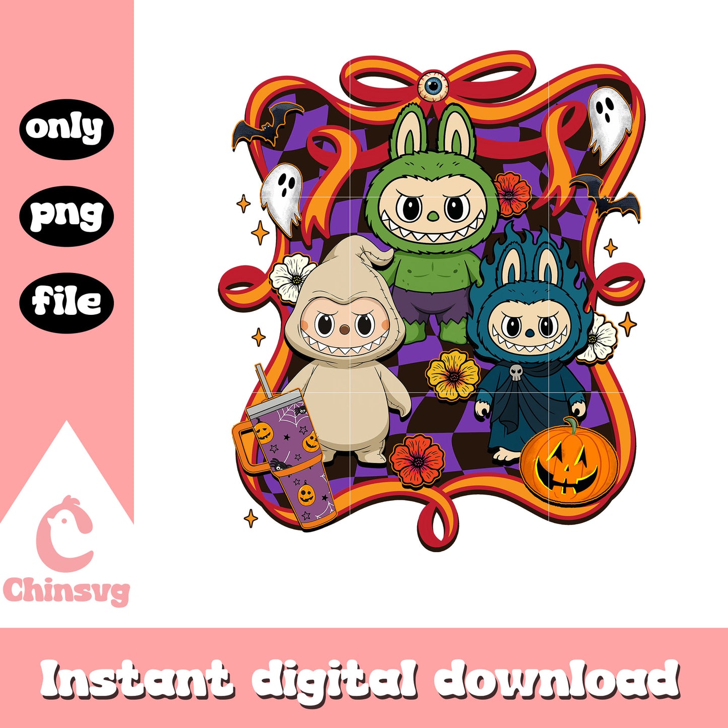 Characters halloween labubu bow png, halloween horror movie png