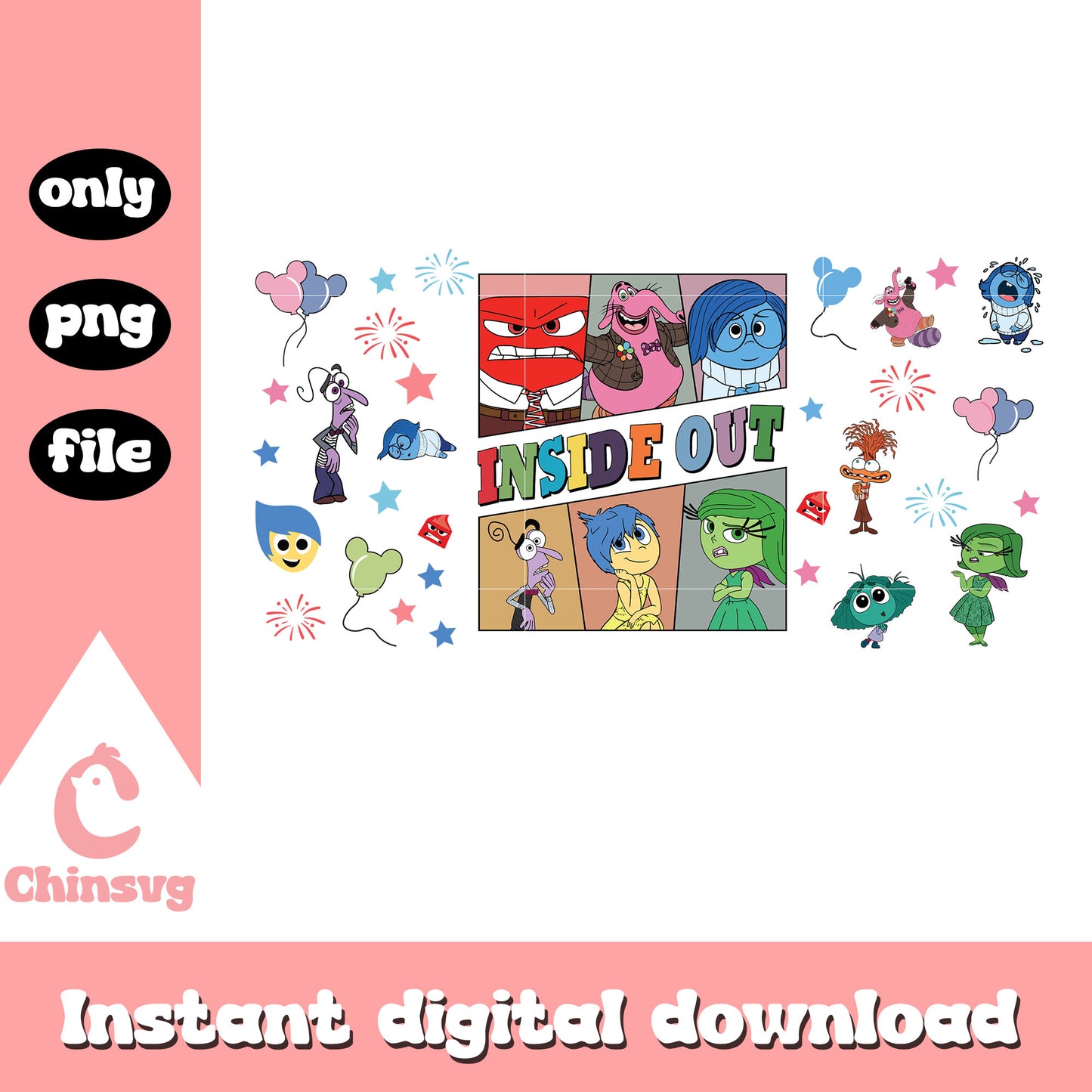 Characters inside out design cup wraps png, inside out characters png
