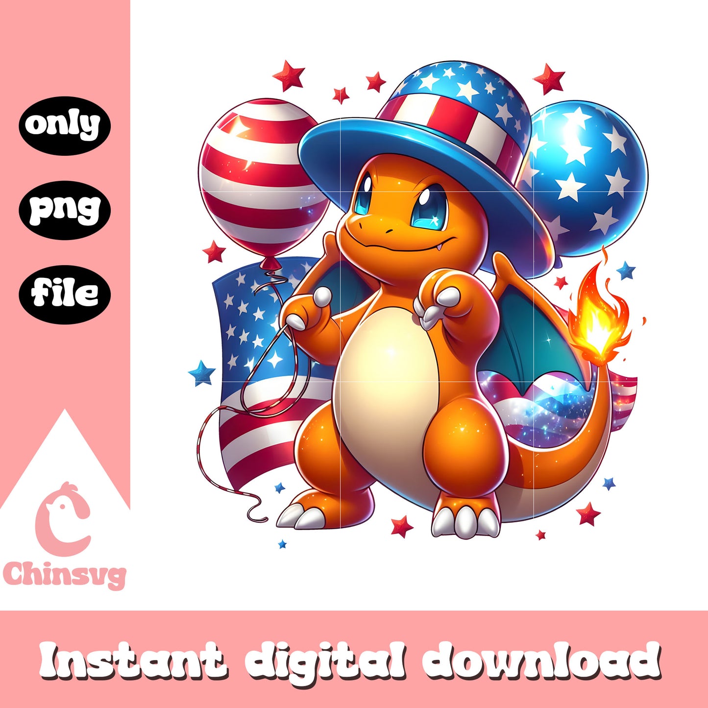 Charmander pokemon 4th of july png, Charmander pokemon patriotic png