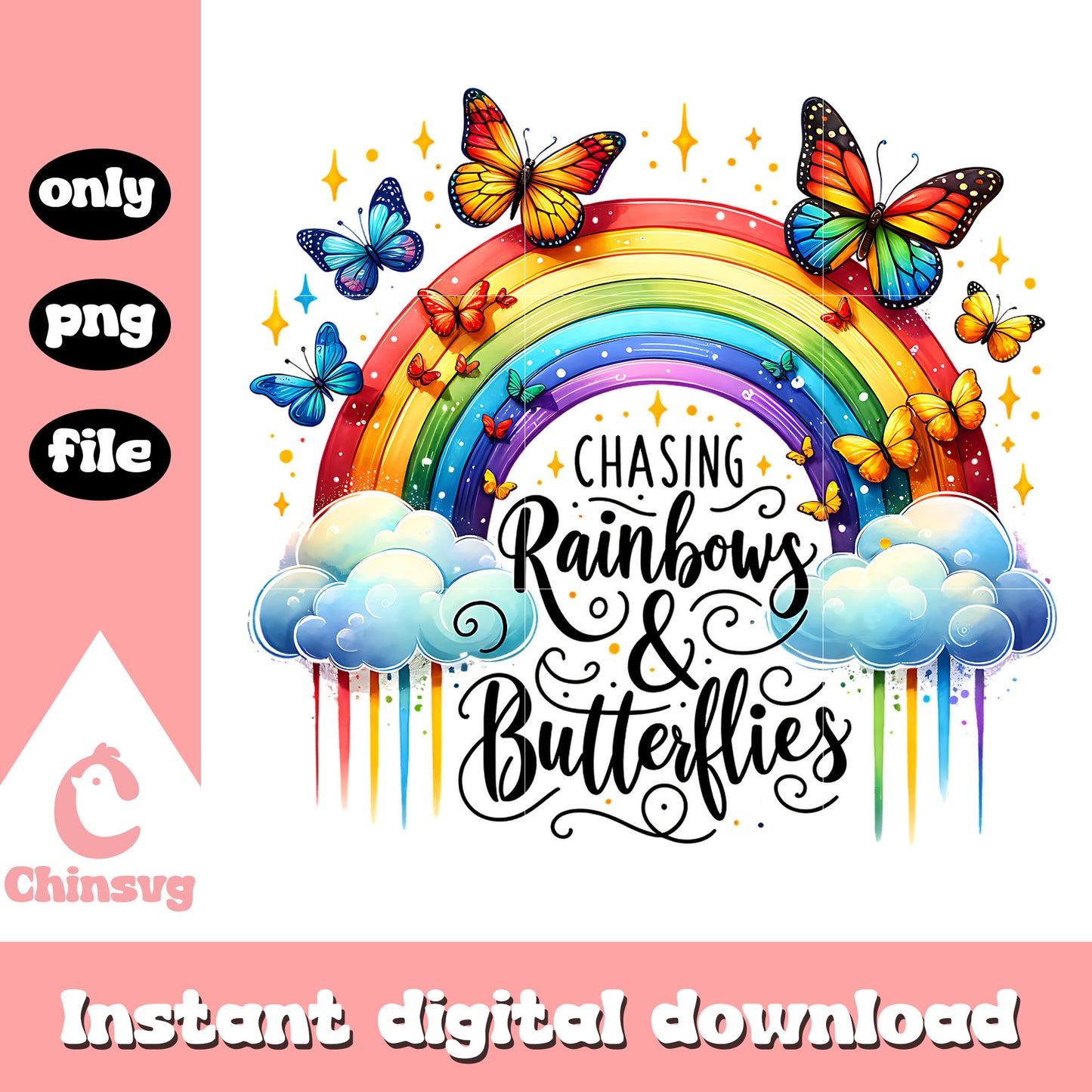Chasing rainbows and butterflies watercolor png, rainbow with cloud png