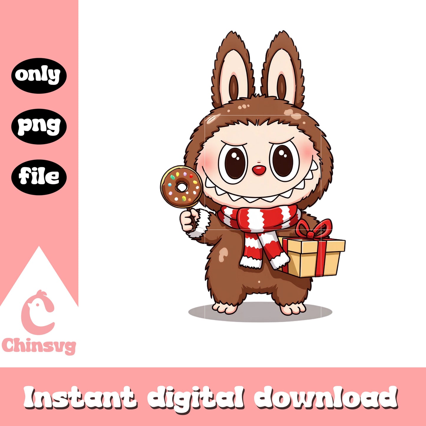Chesnut cocoa labubu with donut png, labubu monster png