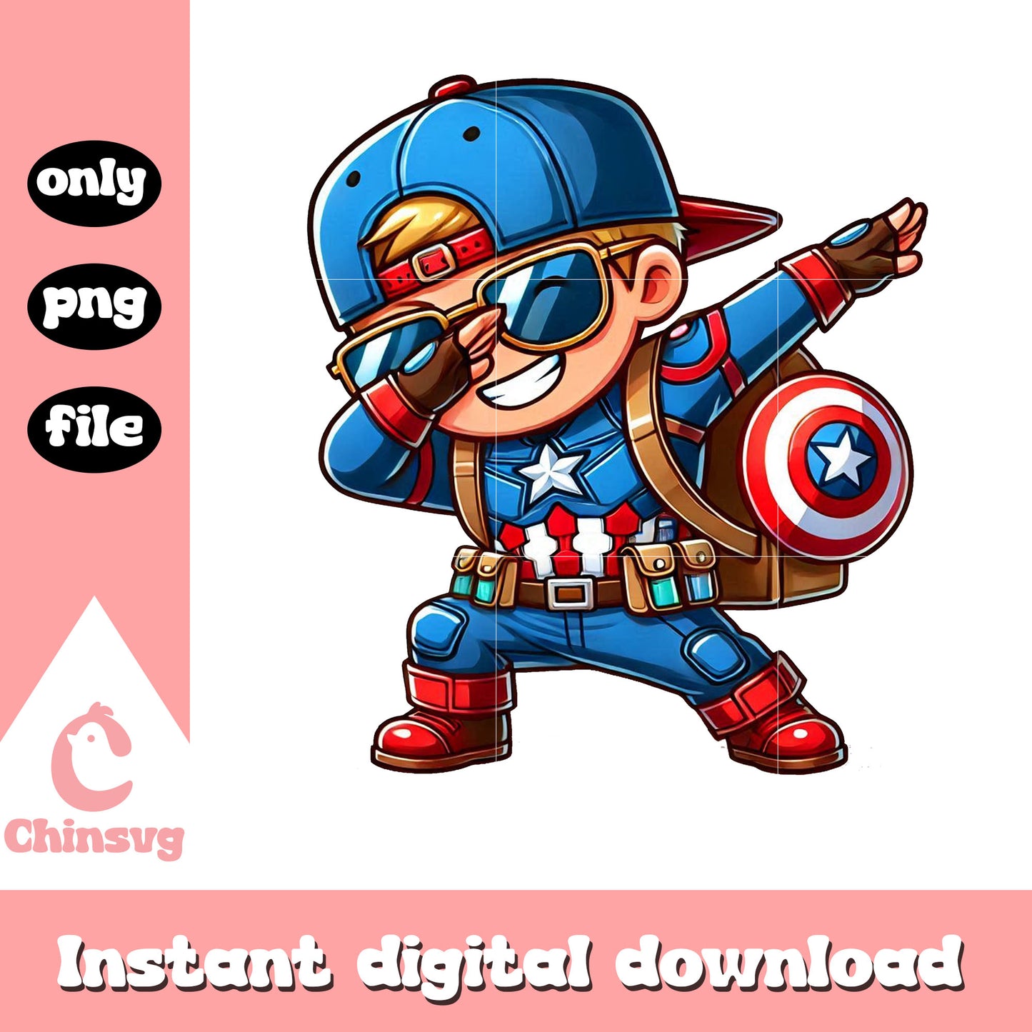 Chibi captain america dabbing back to school png, marvel comics png
