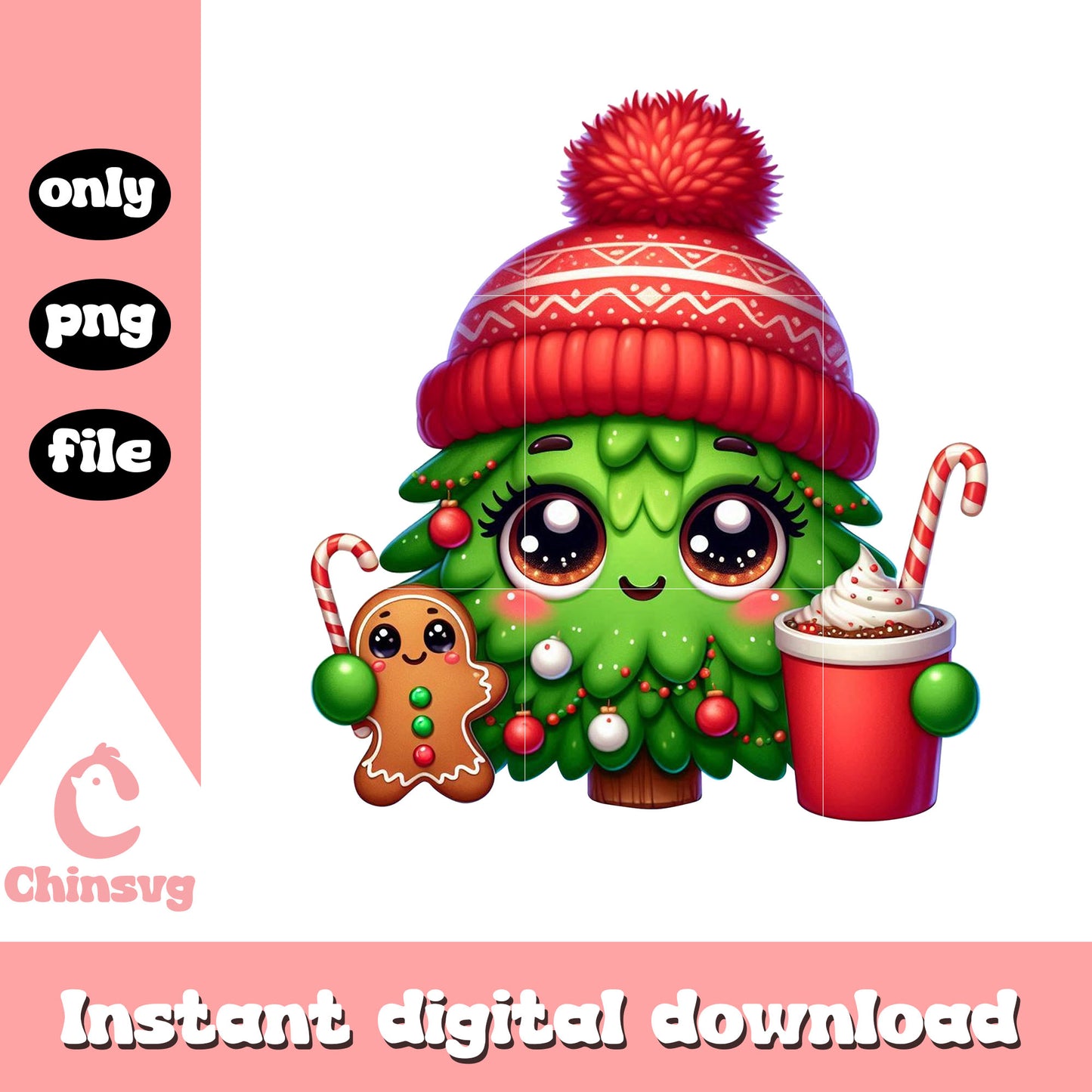 Chibi christmas tree gingerbread coffee png, christmas tree png