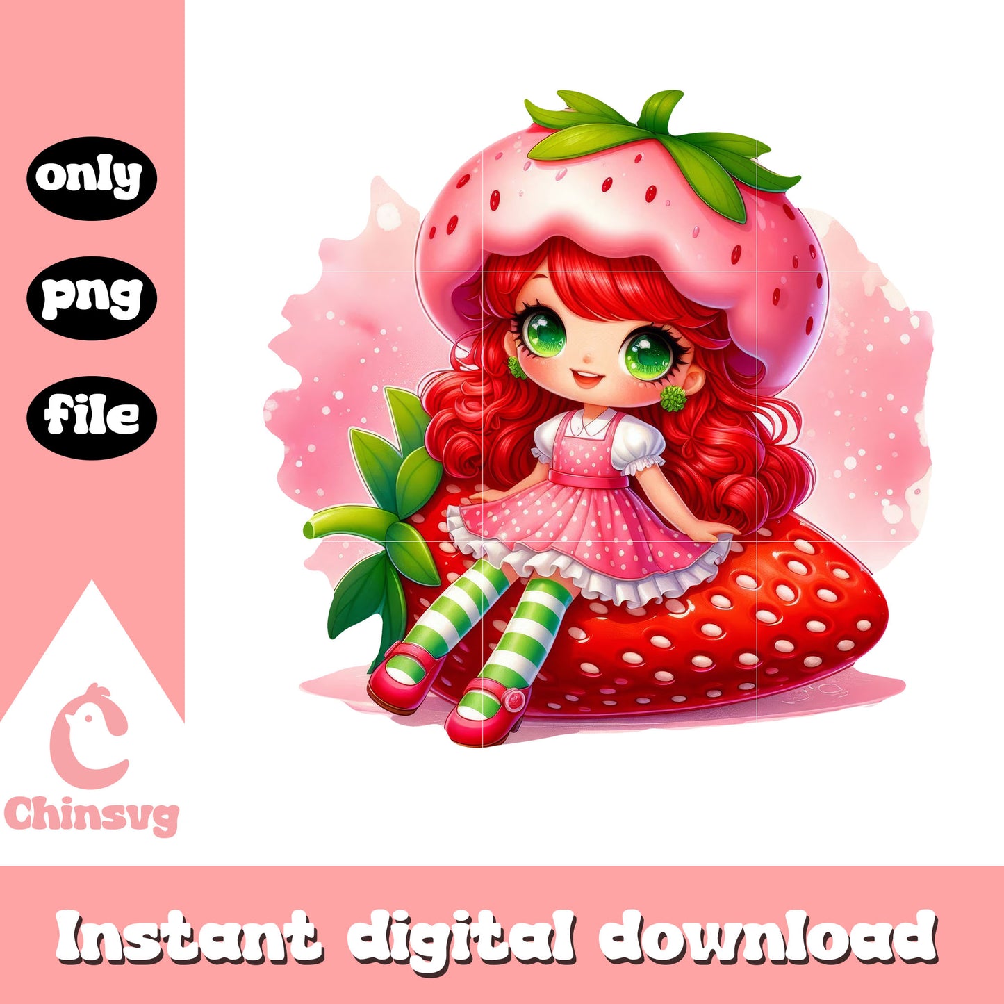 Chibi cute strawberry doll design png, strawberry png
