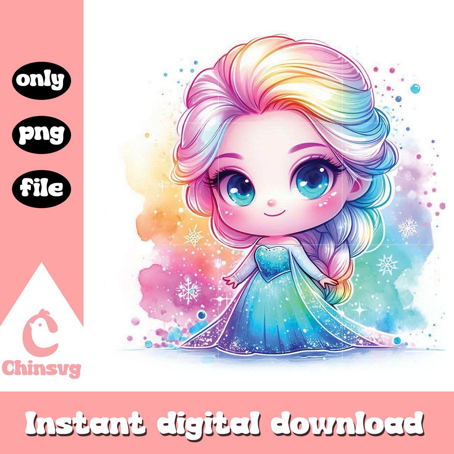 Chibi disney elsa watercolor splash clipart png, elsa cartoon png