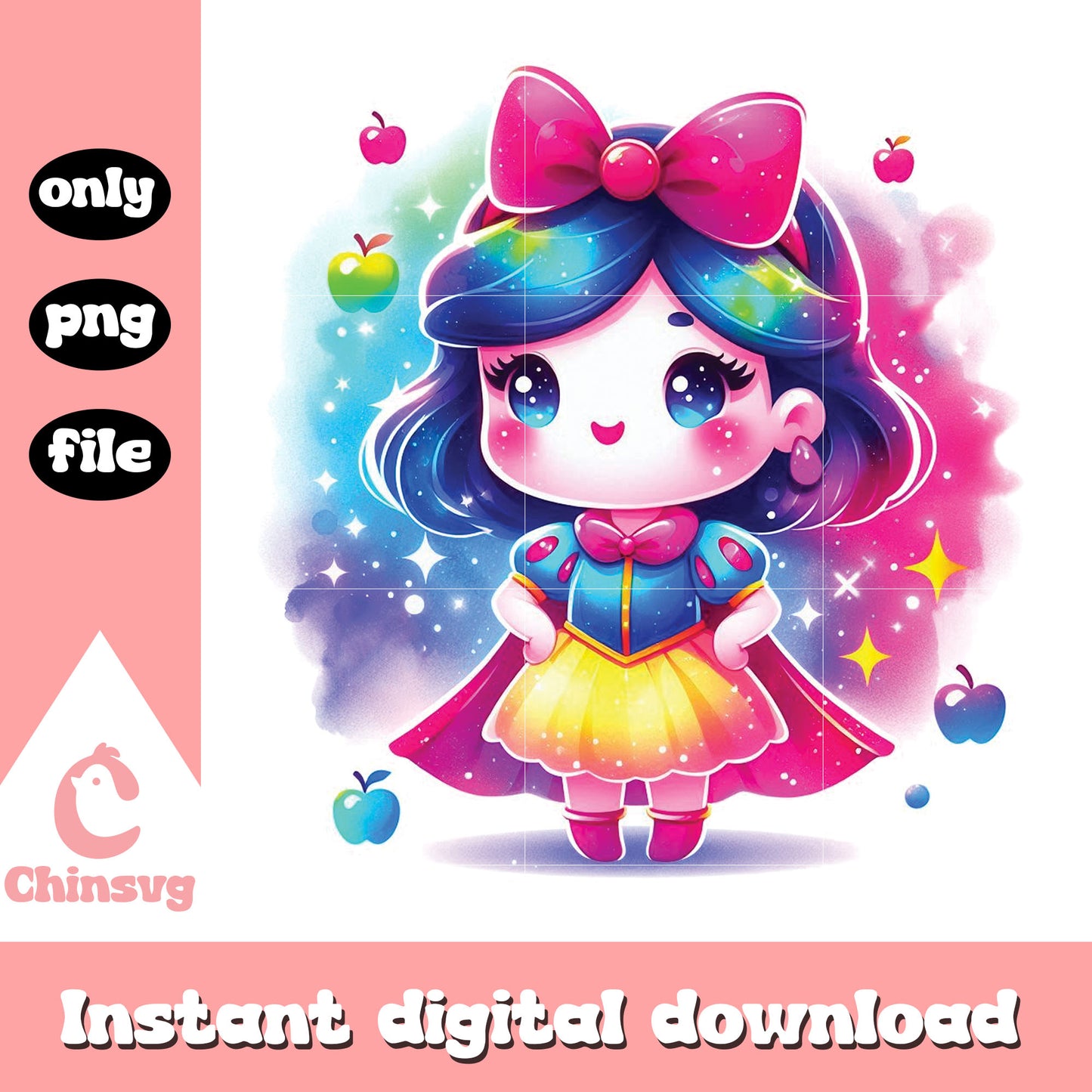 Chibi disney snow white watercolor splash clipart png, snow white png