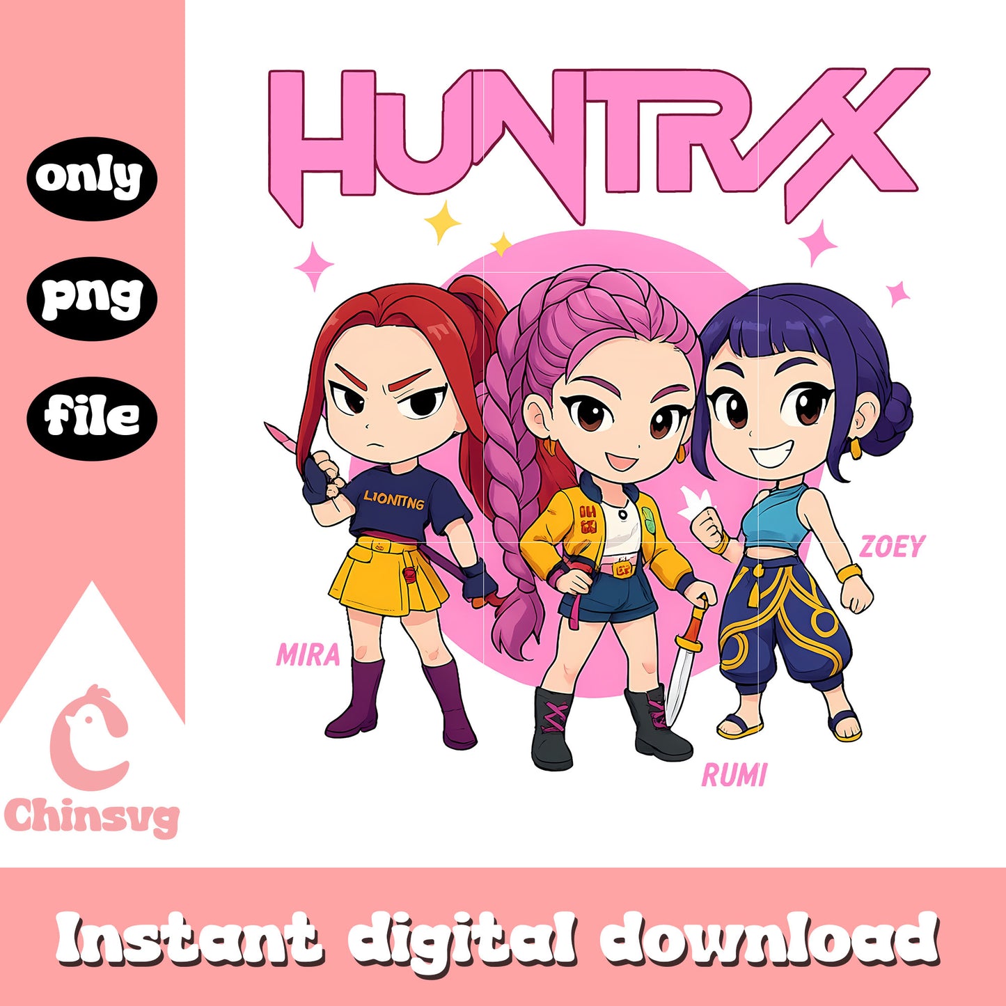 Chibi girl band huntrix design png, kpop demon hunters png
