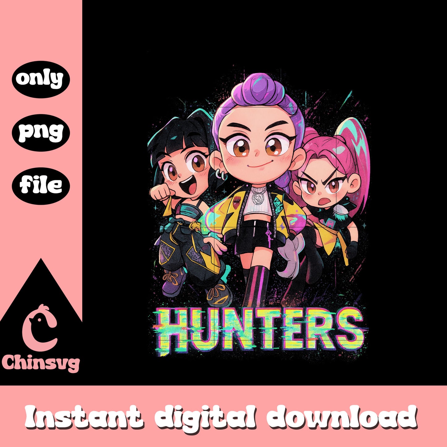 Chibi group girl hunters design png, rumi and friends png