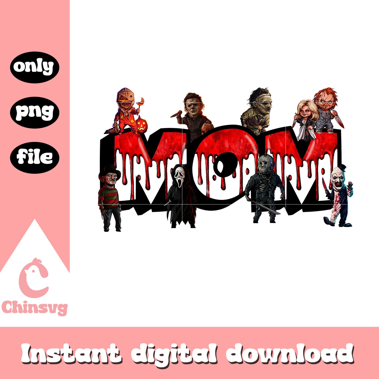 Chibi horror characters mom design png, horror characters png