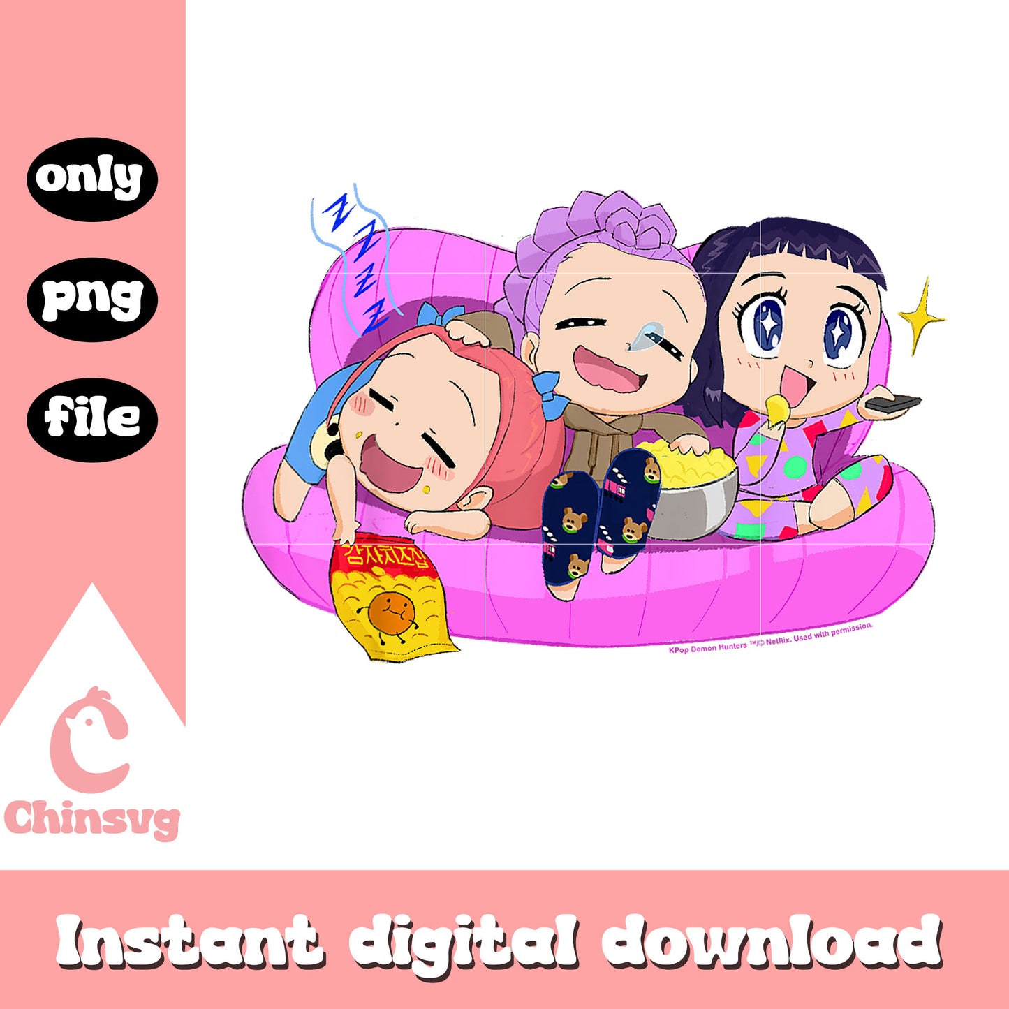 Chibi huntrix relaxing in the couch png, cute chibi png