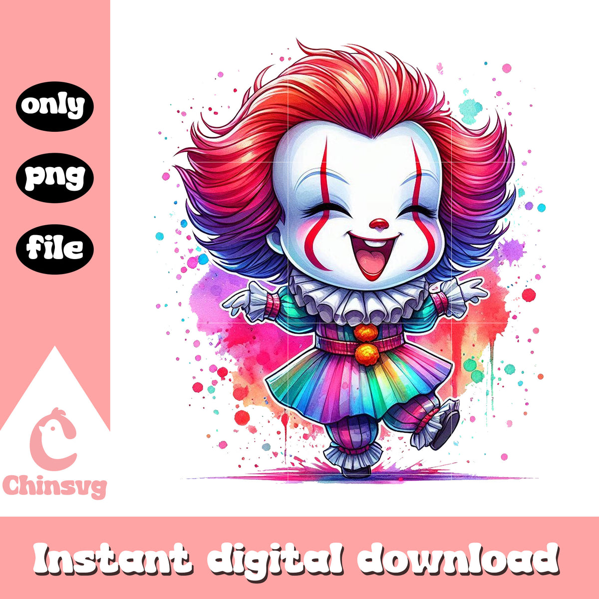 Chibi pennywise colorful design png, it movie png, halloween holiday png