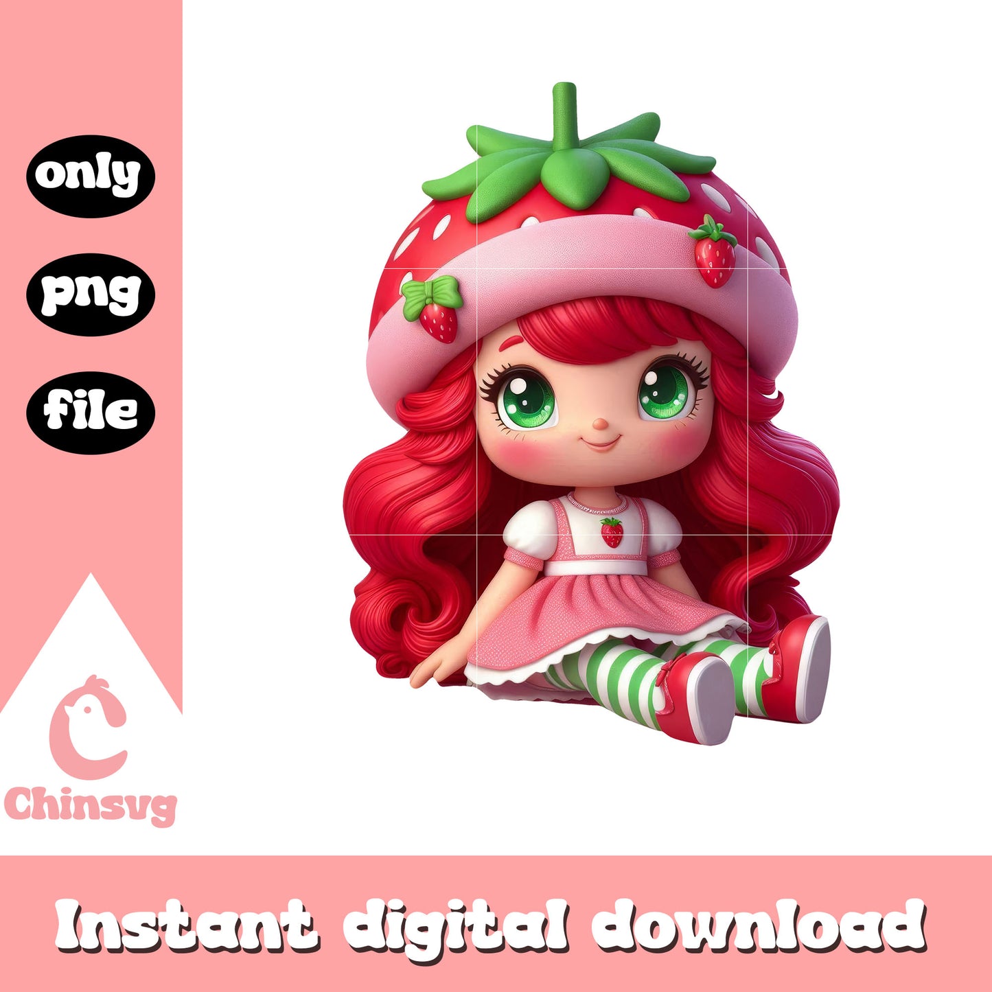 Chibi strawberry doll art png, anime strawberry girl chibi png