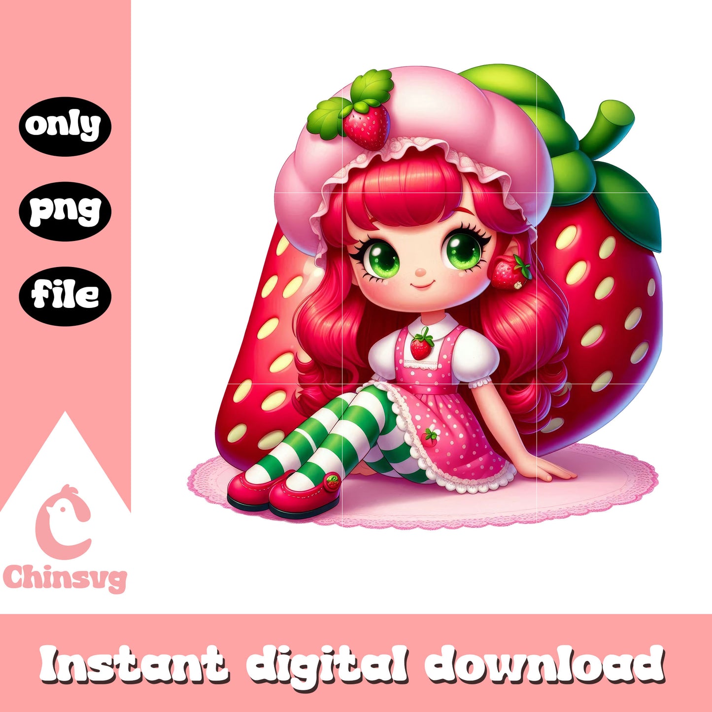 Chibi strawberry doll clipart design png, strawberry girl png