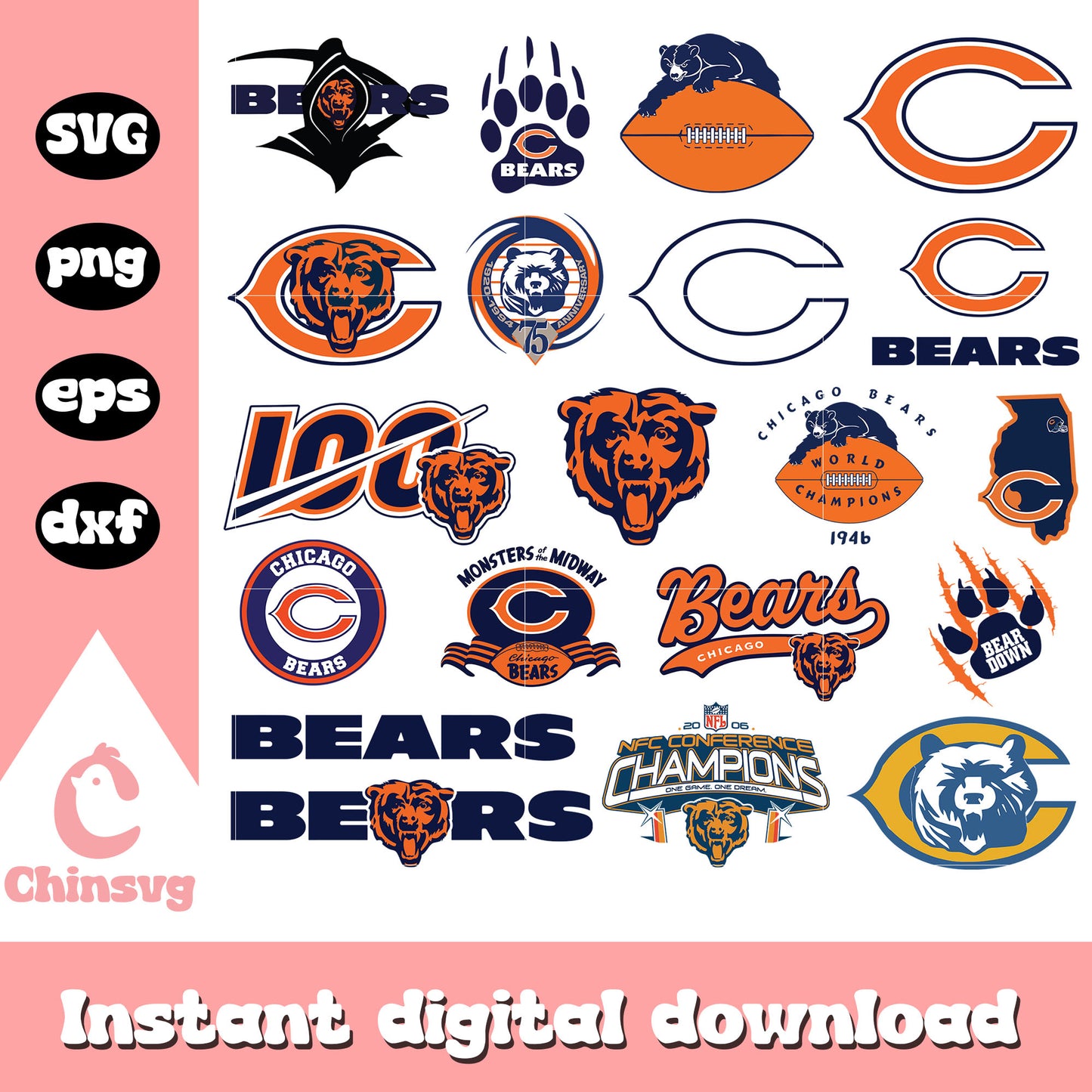 Chicago bears logo bundle design svg, chicago bears svg, nfl logo svg