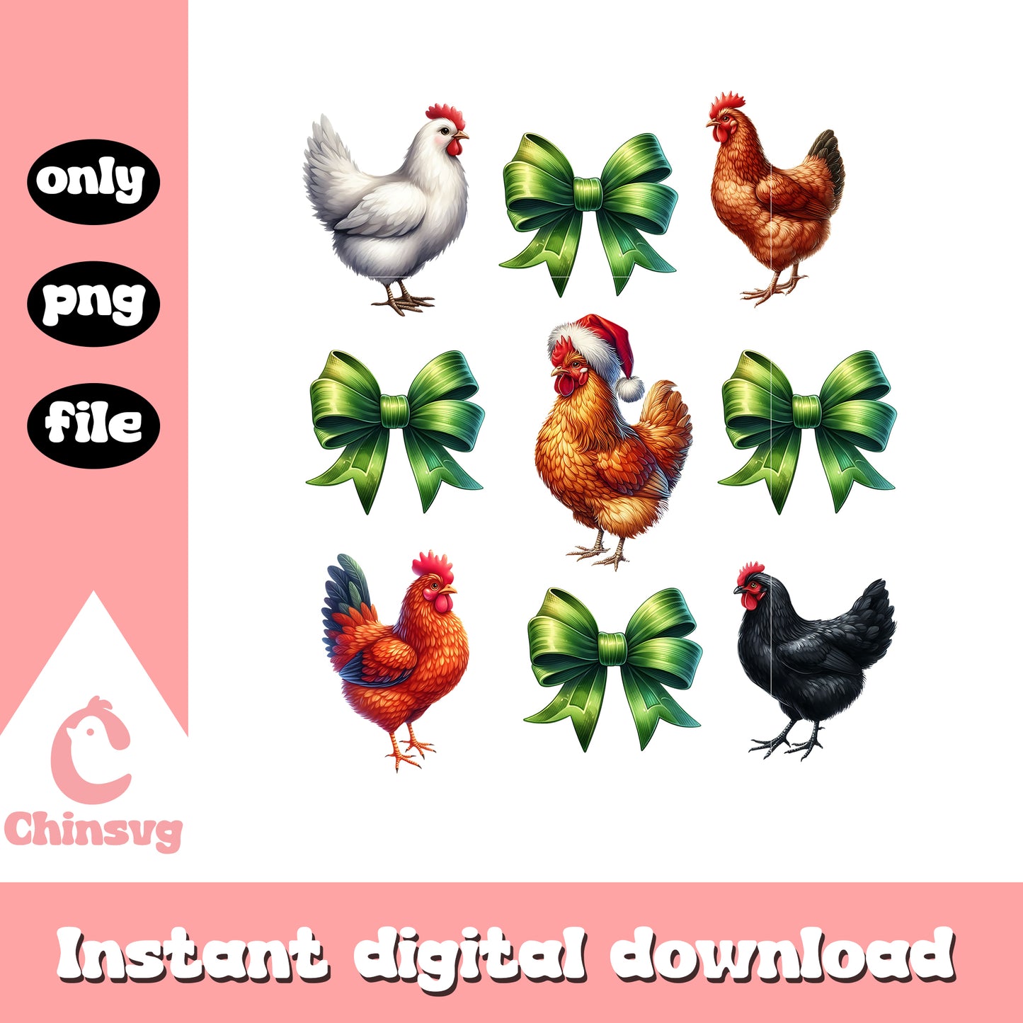 Chicken with bow tie christmas png, tie bows christmas png