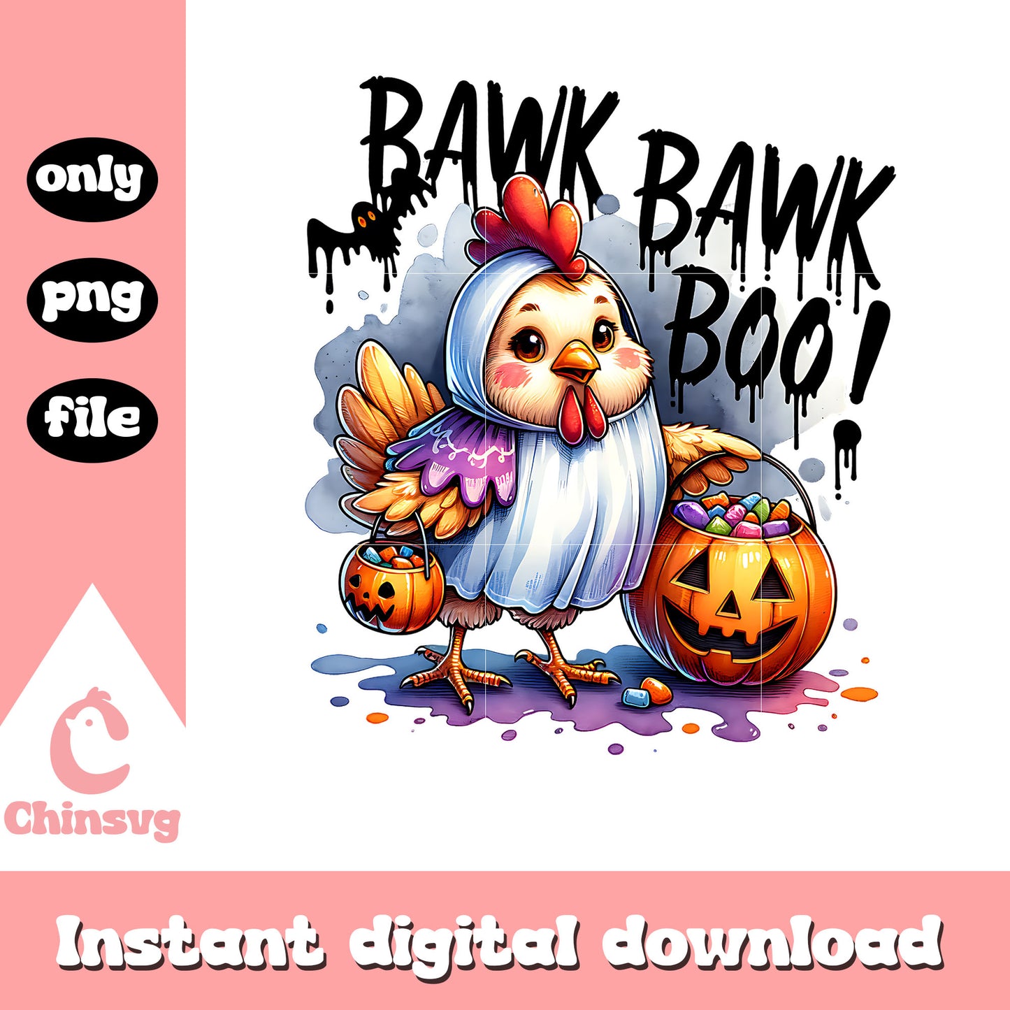 Chicken bawk bawk boo png, cute halloween costumes png
