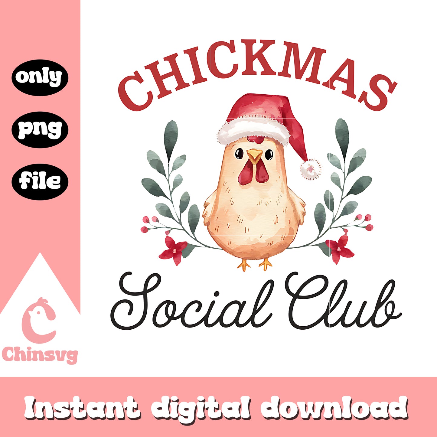 Chickmas santa club design png, merry christmas chicken png