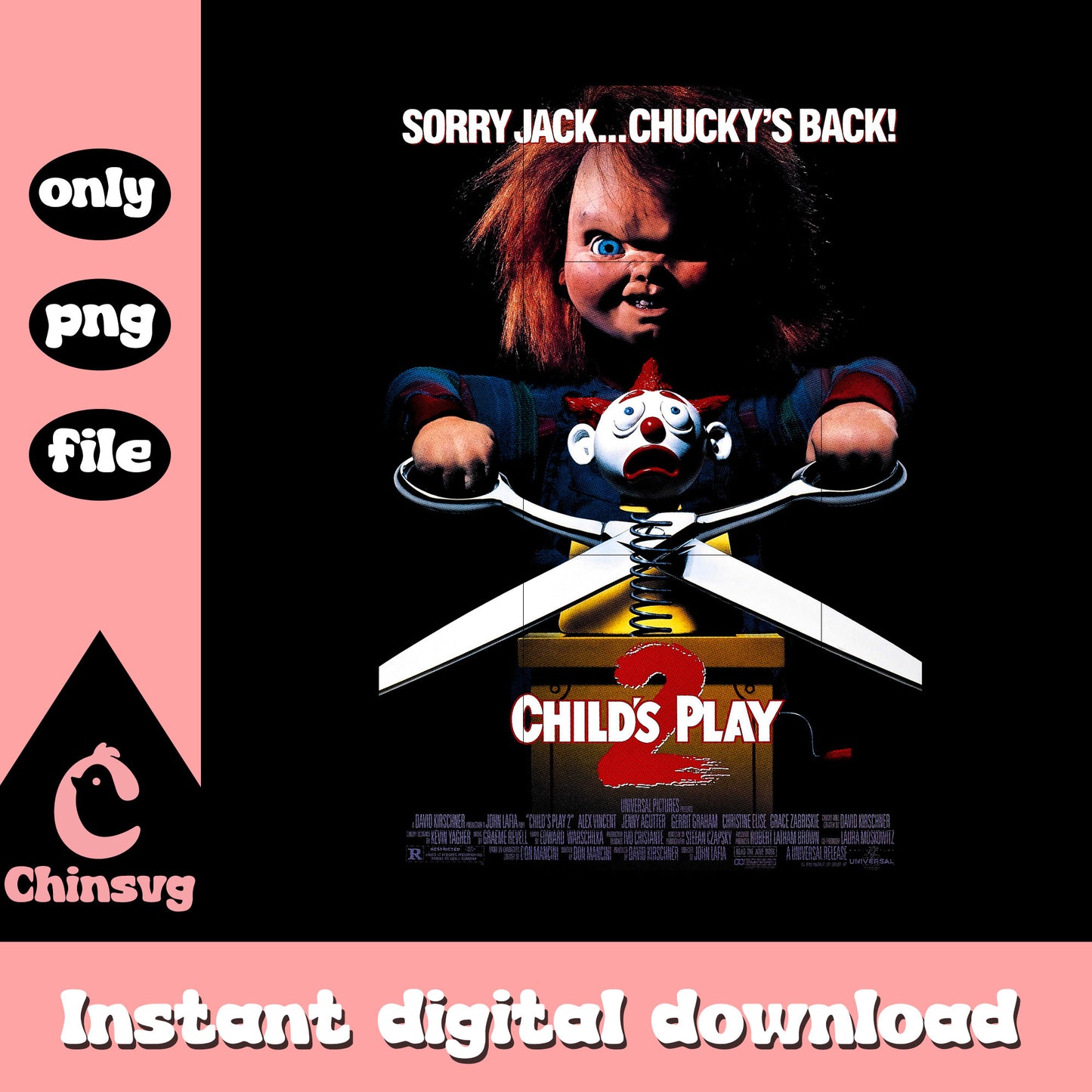 Child's play 2 chucky 1990 movie png, chucky character png, horror png