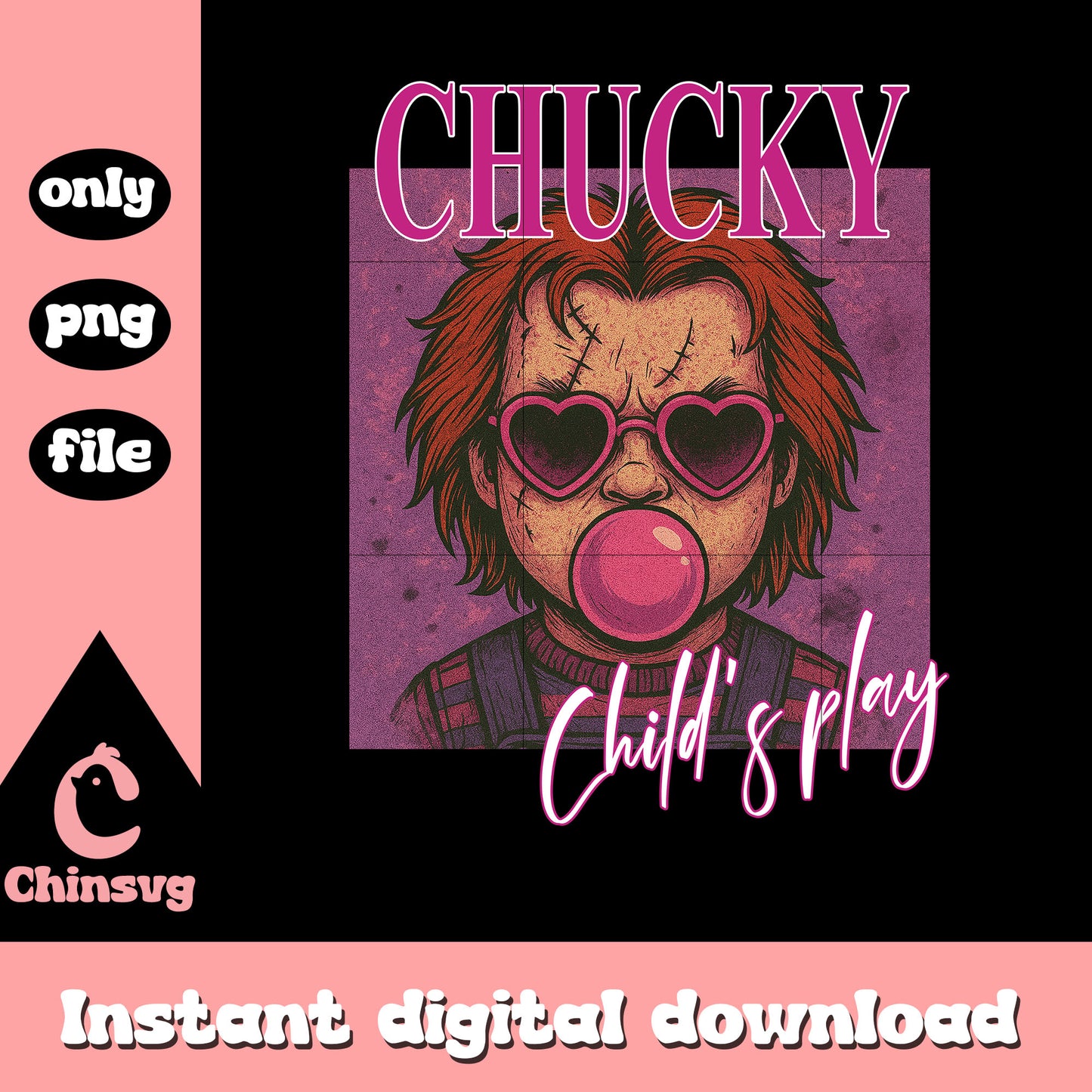 Child's play chucky blowing gum bubble png, chucky movie png