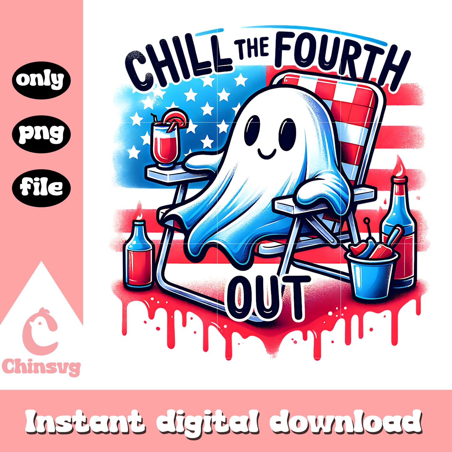 Chill the fourth out ghost watercolor png, cute ghost clipart png